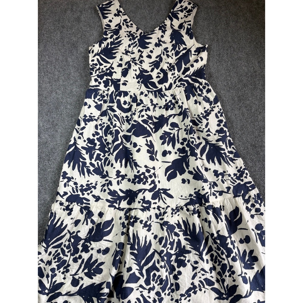 MAGASCHONI Women's 10 Linen Blend Floral Maxi Dress Navy Ivory NWT